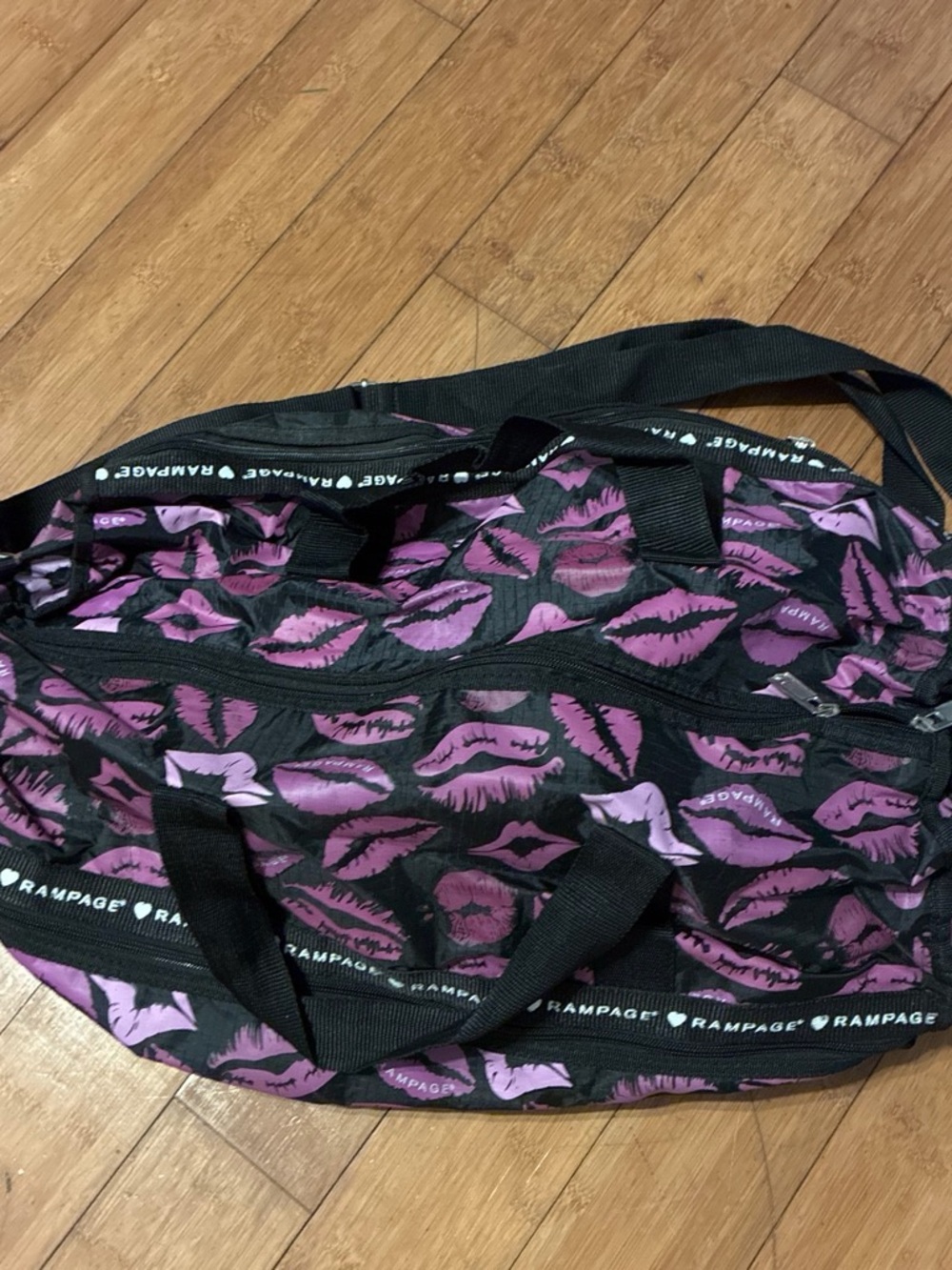 Rampage Black Bag with Purple Lip Print Travel Weekender